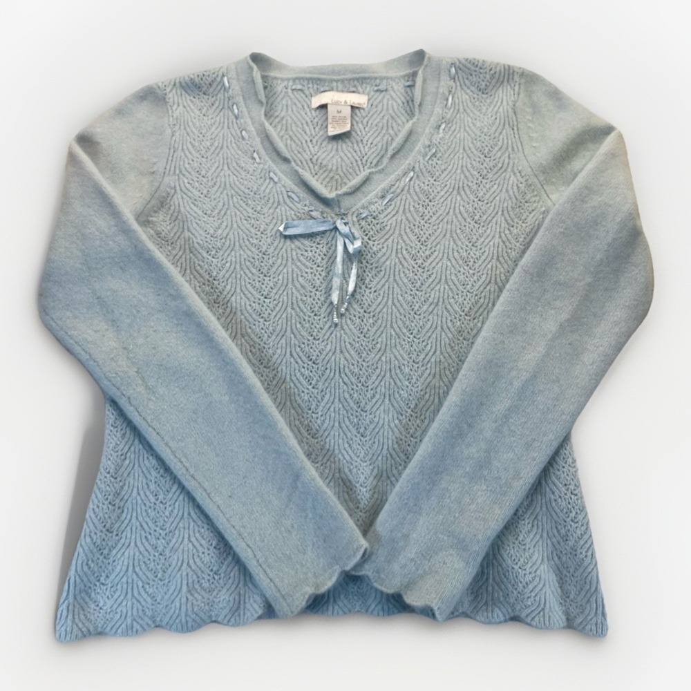 Lucy & Laurel Sweater Womens M Baby Blue Angora Wool Soft Feminine Coquette